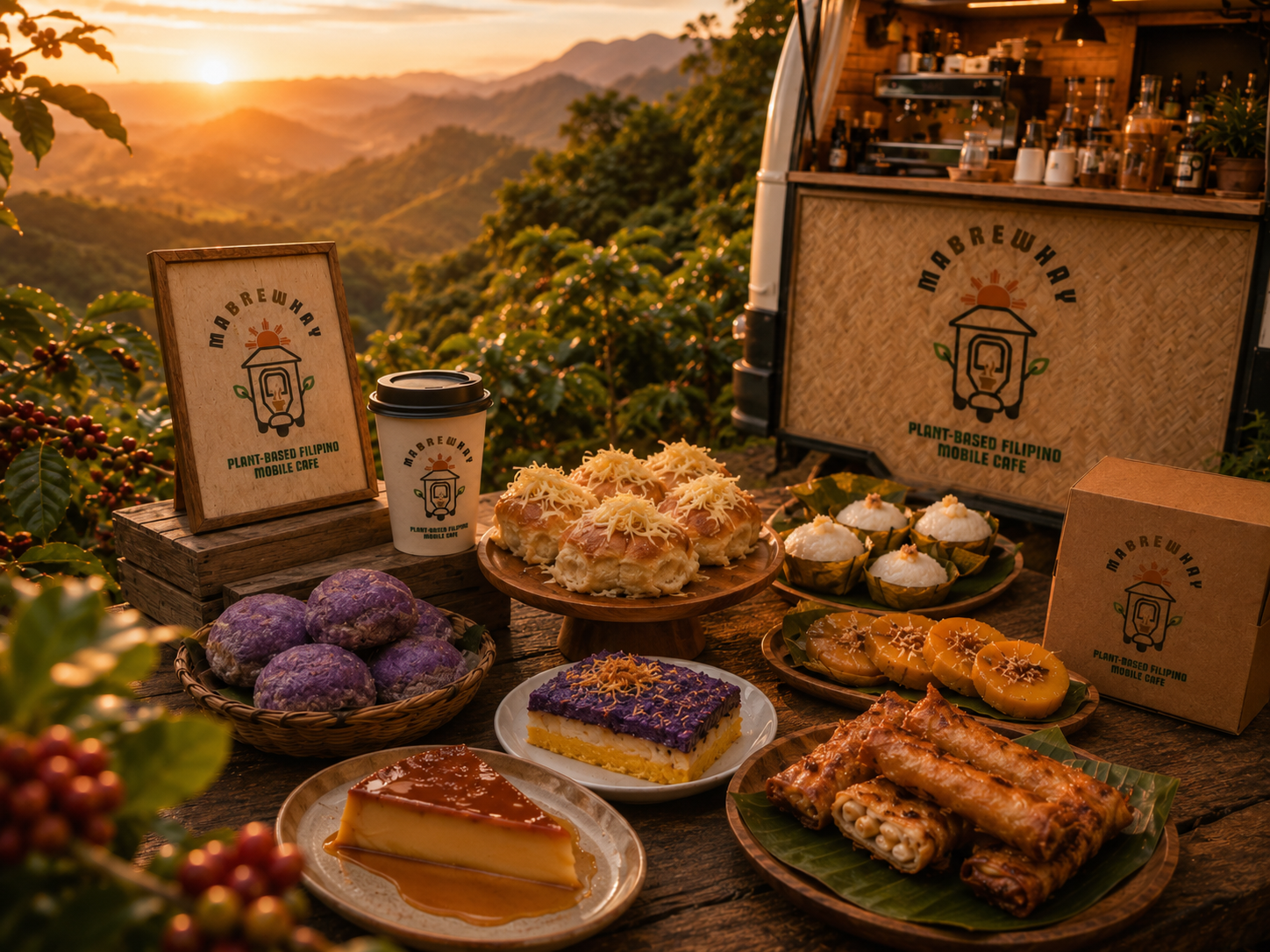 Authentic Filipino pastries and desserts presented with MabrewHay branding