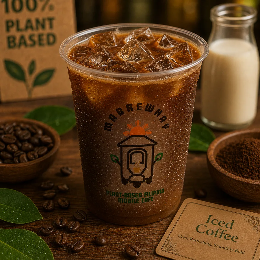 Iced coffee with MabrewHay branding