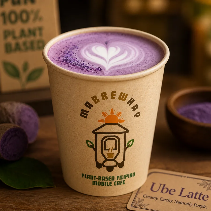 Ube latte with MabrewHay branding