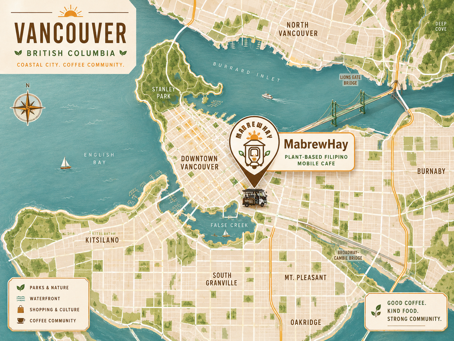 Illustrated Vancouver map showing MabrewHay in the city